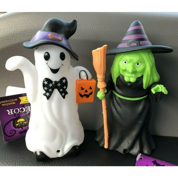 NEW Witch & Ghost Halloween Motion Activated Light & Sound Lights Up 5.75” HL9 - Picture 1 of 7